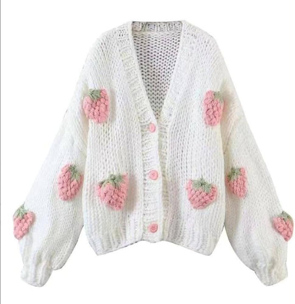 Women's Sweet Japanese Strawberry Embroidered Knit Cardigan Top