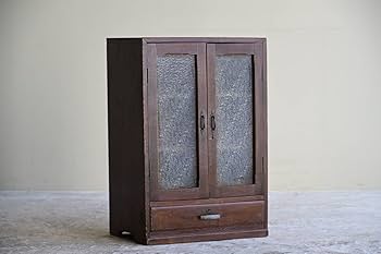 Amazon.co.jp: 【骨董品】レトロ本棚ガラス扉付き無垢材木製収納家具