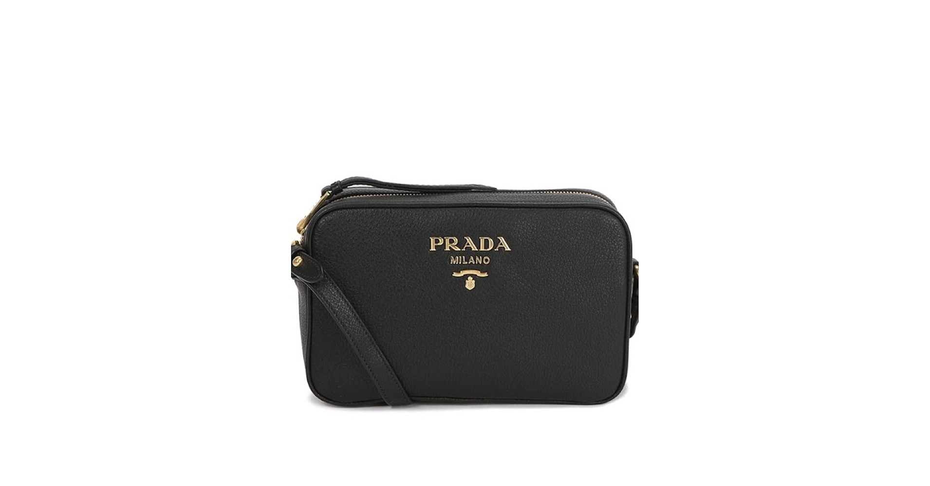 Prada Vitello Phenix Black Leather Camera Crossbody Bag Gold-Tone