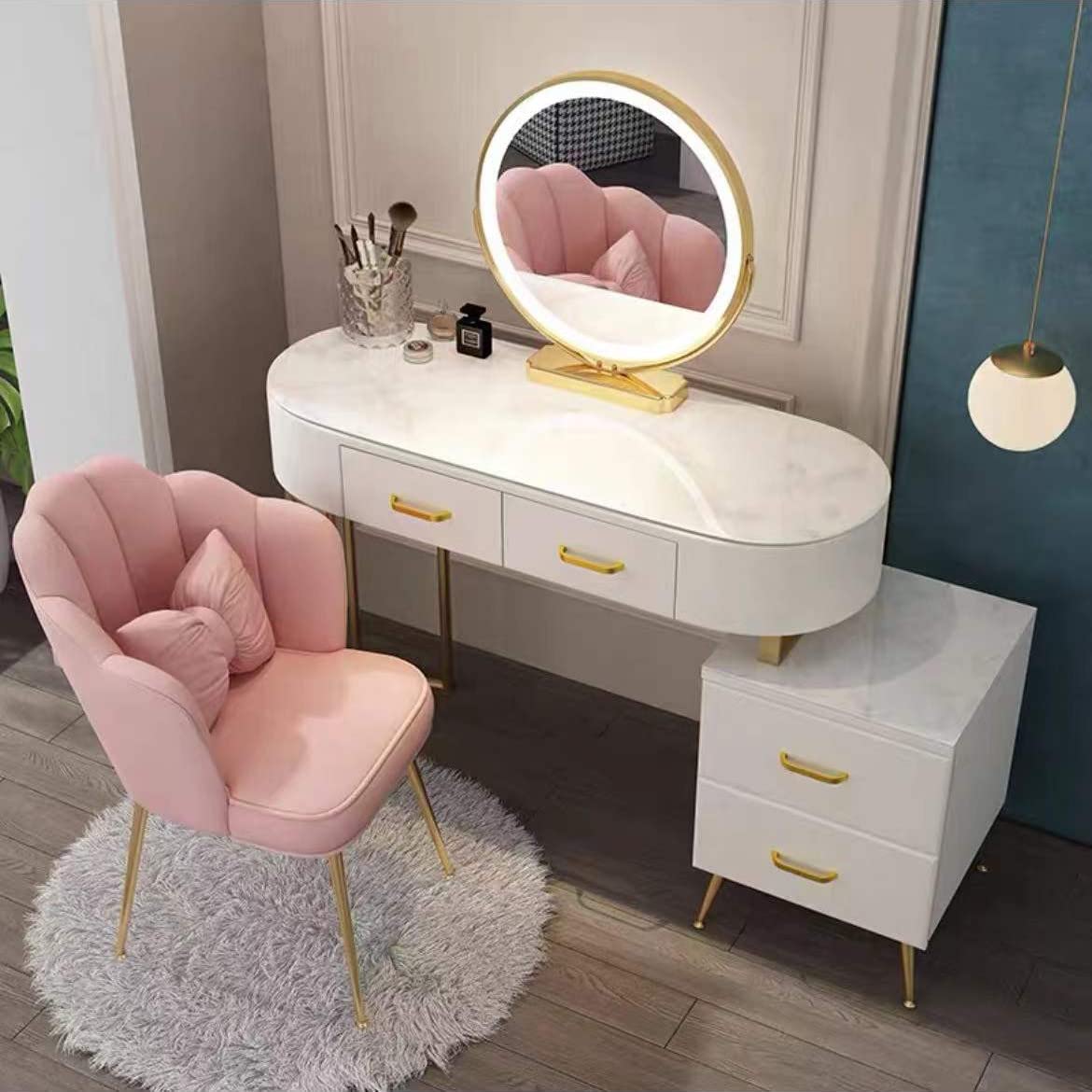 Amazon｜大理石調強化ガラス天板ドレッサー 化粧台 鏡台 メイク台 姫