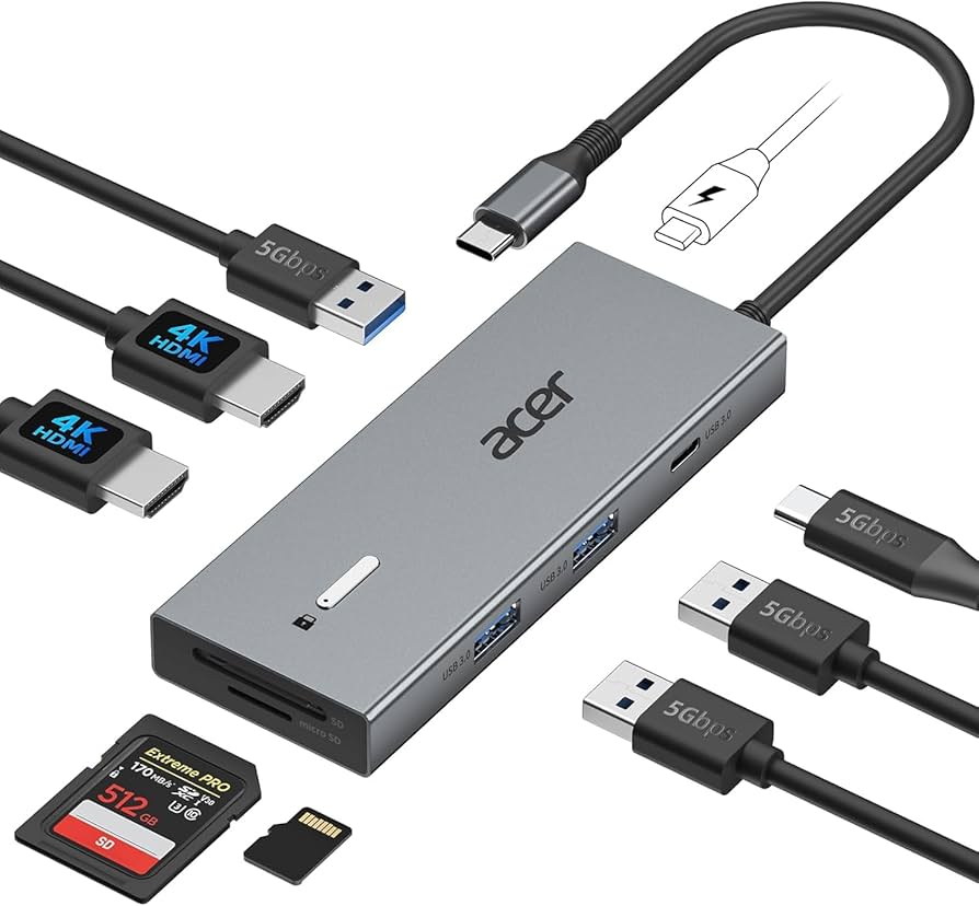 Amazon | Acer USB C ドッキングステーション (9-in-1, Dual Display