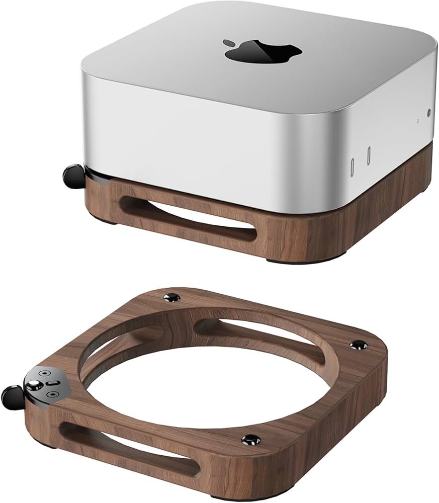 Mac Mini M4 Stand Accessories - Wooden Desk Stand with Cooling Pad