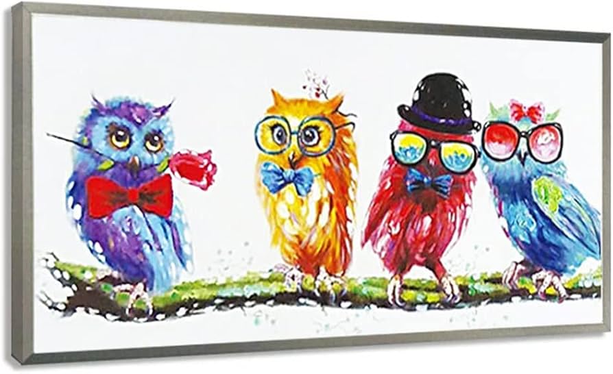 Amazon.co.jp: 絵画 ふくろう 壁掛け インテリア キュートオウル 4匹の