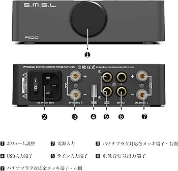 Amazon.co.jp: S.M.S.L A100 アンプ Bluetooth 5.0 小型 パワーアンプ
