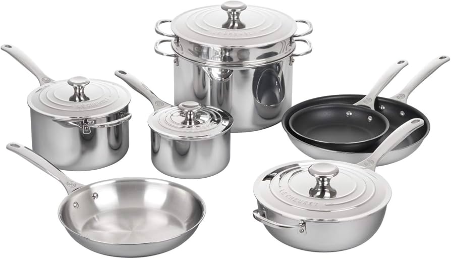 Amazon.com: Le Creuset Tri-Ply Stainless Steel 12 pc. Cookware Set