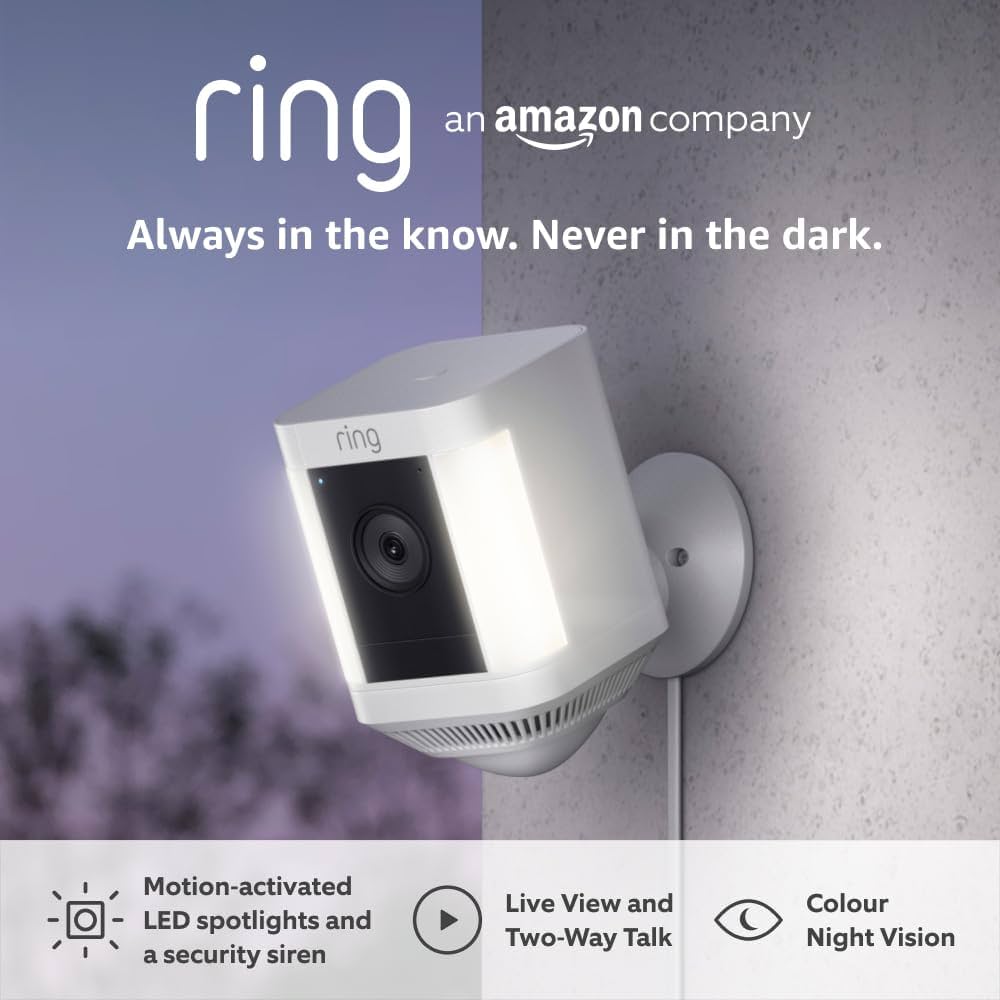 Ring Spotlight Cam Plus Plug-In | Outdoor Security Camera 1080p HD