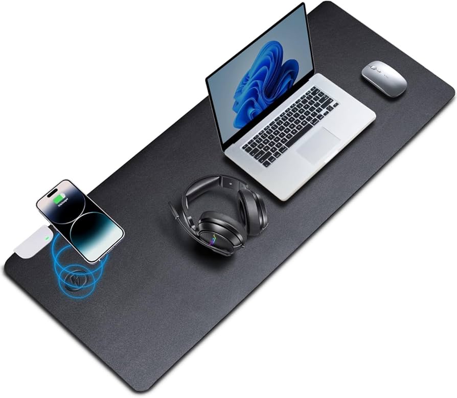 Amazon.co.jp: LADSTAG デスクマット 置くだけ充電 PUレザー 80 x 32cm