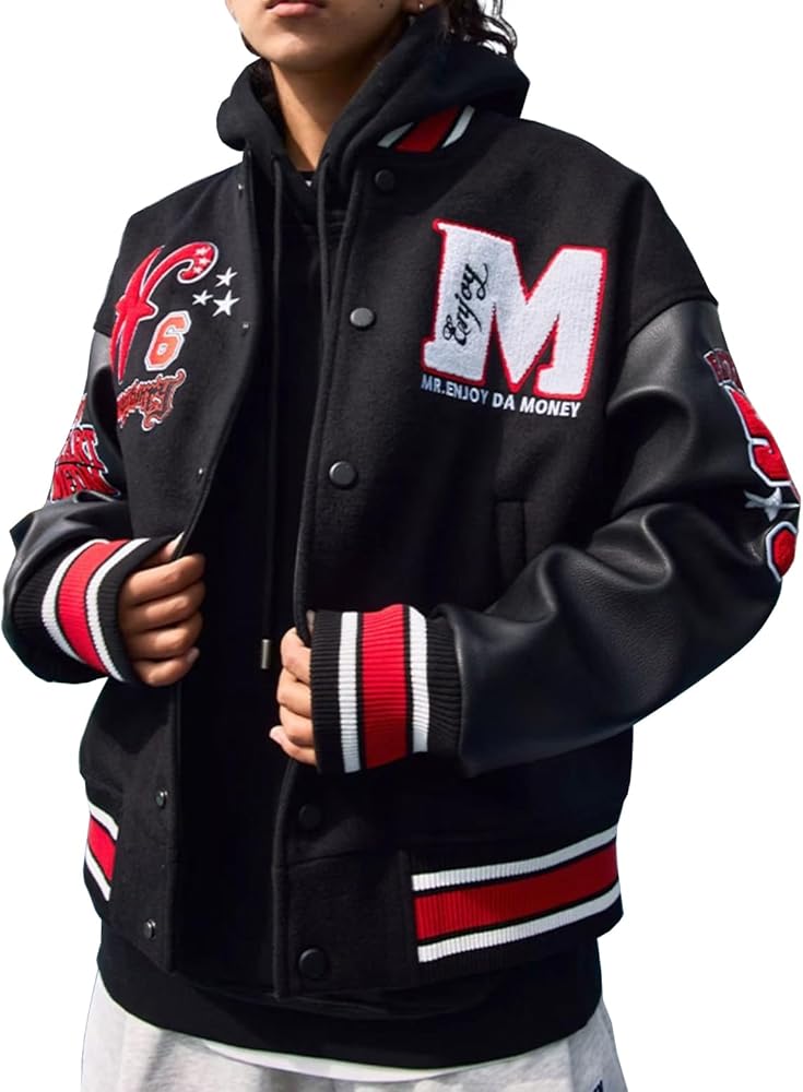 Amazon | [D.IIZOO] 春秋 ヴァーシティジャケット ワッペン刺繍