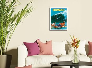 Hawaii - Big Wave Surfing - Vintage Hawaiian Travel Poster by Chas