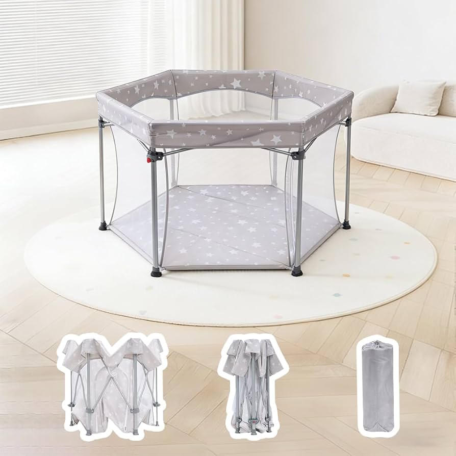 Amazon.co.jp: ZOOBLY ベビーサークル 折りたたみ 扉 マット付き 星柄