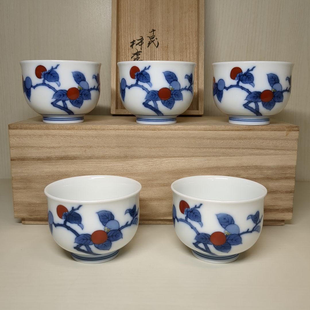 酒井田 柿右衛門 染錦 柿文 茶器 急須＆湯呑5客セット