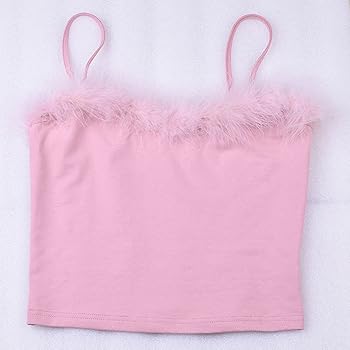 JUMISEE Women Sexy Faux Fur Trim Spaghetti Strap Crop Camisole
