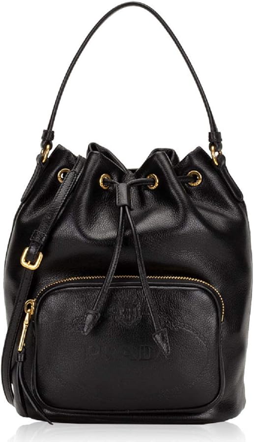 Prada Women's Sechiello Nero Black Glace Calf Leather Bucket Bag