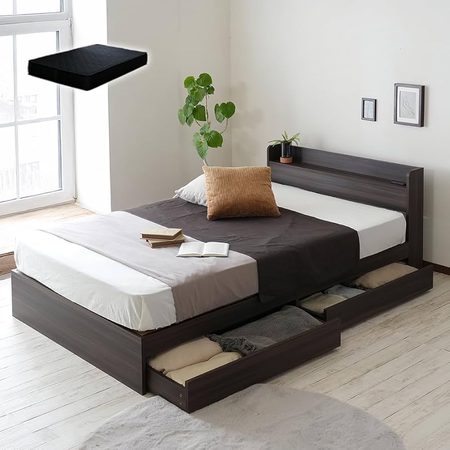 Amazon｜ビックスリー ダブルベッド 収納付きベッドフレーム 引き出し