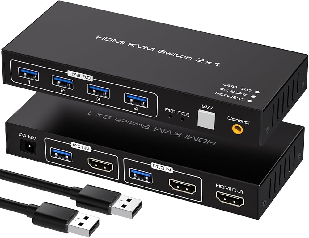 Amazon.co.jp: HDMI KVM 切替器 2入力1出力 2台PC 切替 USB3.0