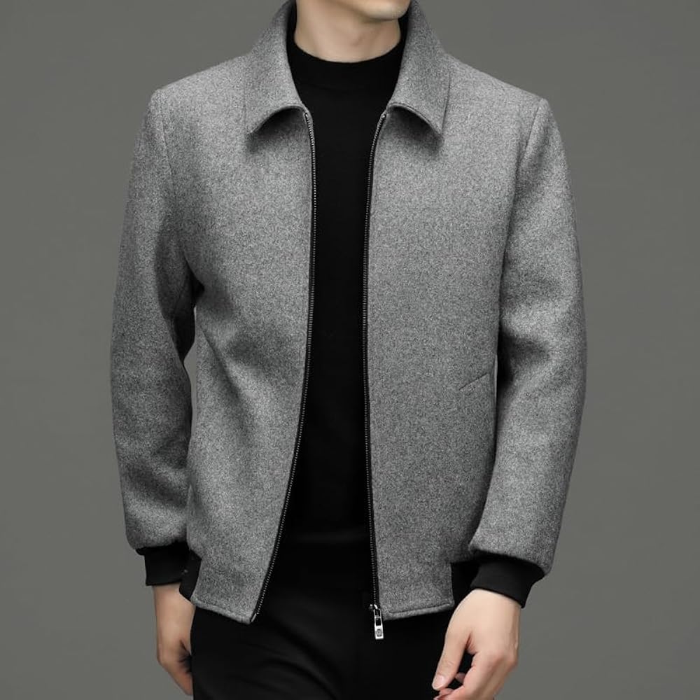 ESFHWYP Men's Wool Collar Casual Jacket for Spring and Autumn