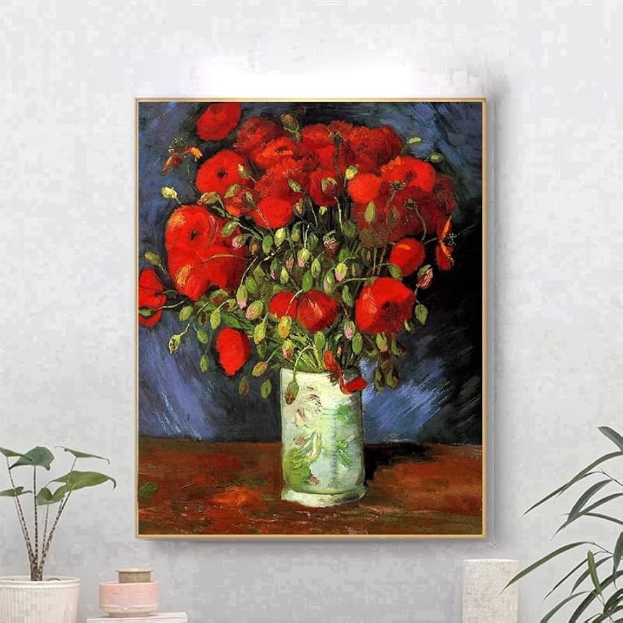 Amazon.co.jp: ゴッホポスタープリント花瓶と赤い花の絵画抽象
