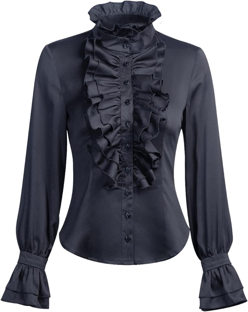 VANGARSUN Women Victorian Gothic Ruffled Lotus High Neck Lace