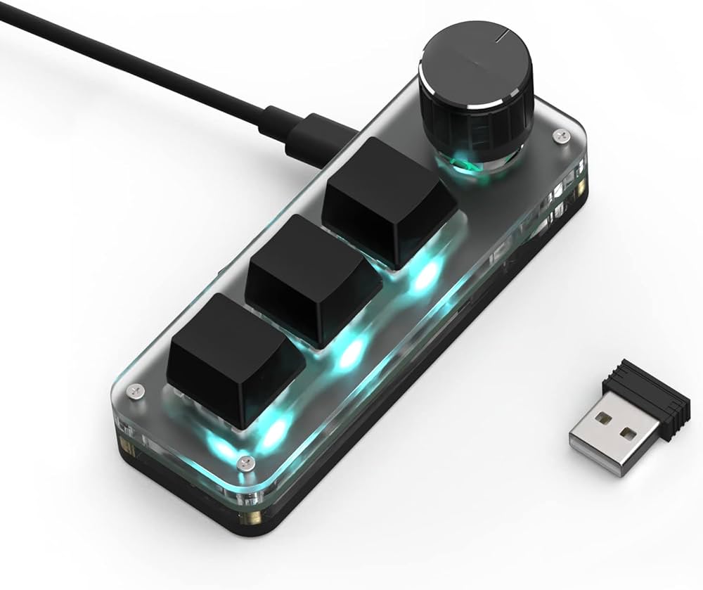 Amazon | マクロキーボード 片手キーボード 3キー 回転ノブ付き【3種