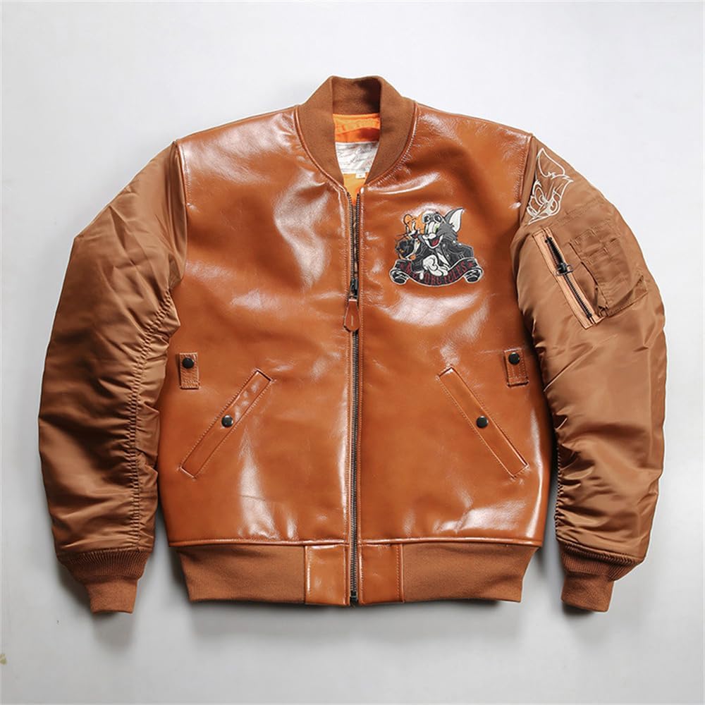 Amazon | [VIIBOY] レザースタジャン スタジアムジャケット 本革 本革