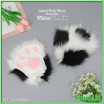 Amazon.co.jp: 三毛猫 手袋 ブチ黒 もふもふ 肉球 特大 ケモナー