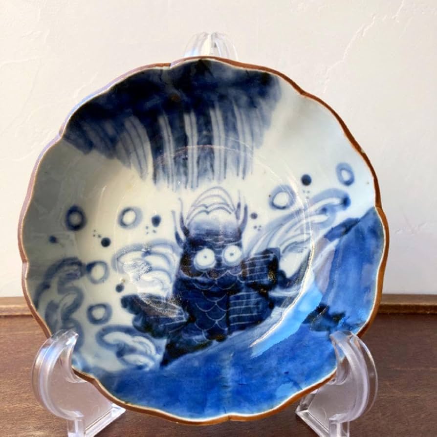 初期伊万里 染付 蓬莱山 楼閣山水 滝文皿 箱付古伊万里 染付 楼閣山水