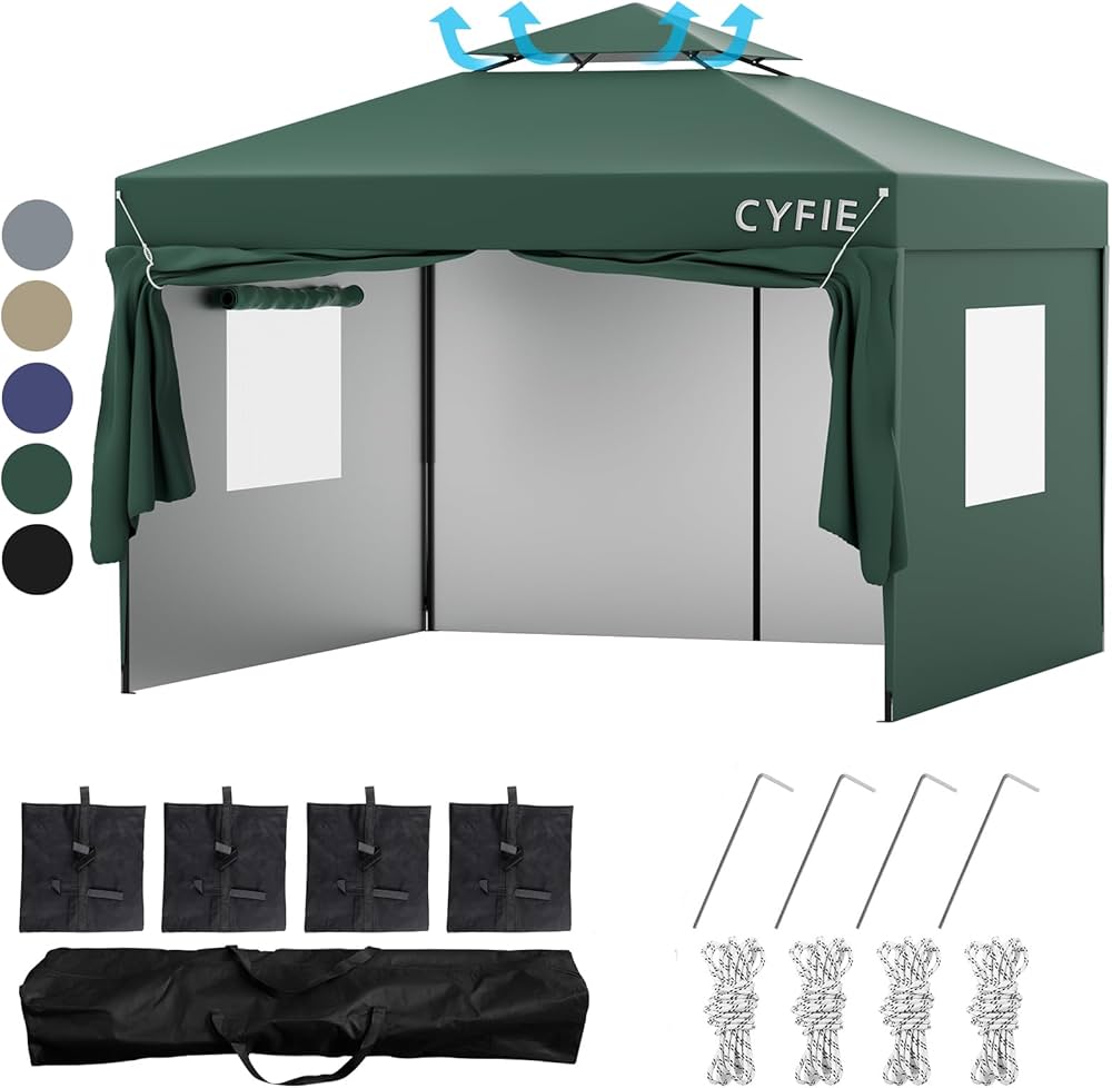 Amazon | CYFIE タープテント 3m×3m 高さ3段階調節 サイドシート4枚