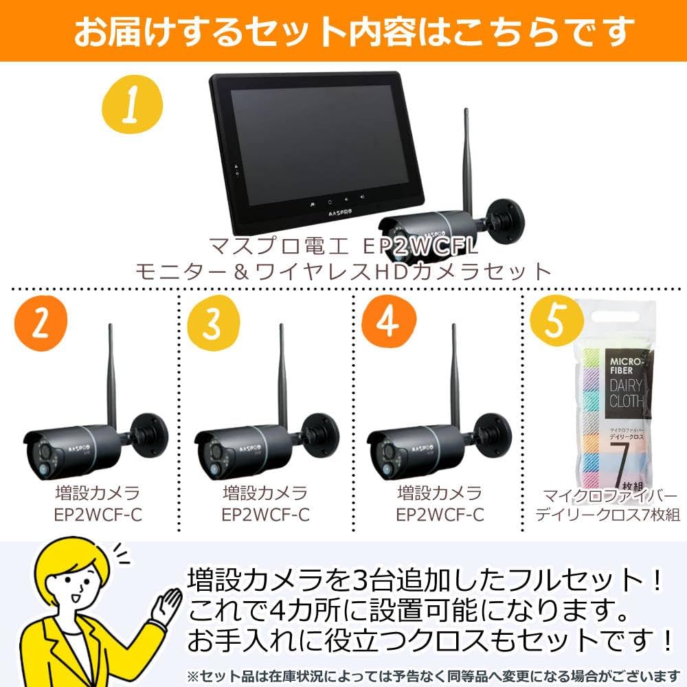 Amazon.co.jp: マスプロ電工 防犯カメラ モニター＆ワイヤレスHDカメラ