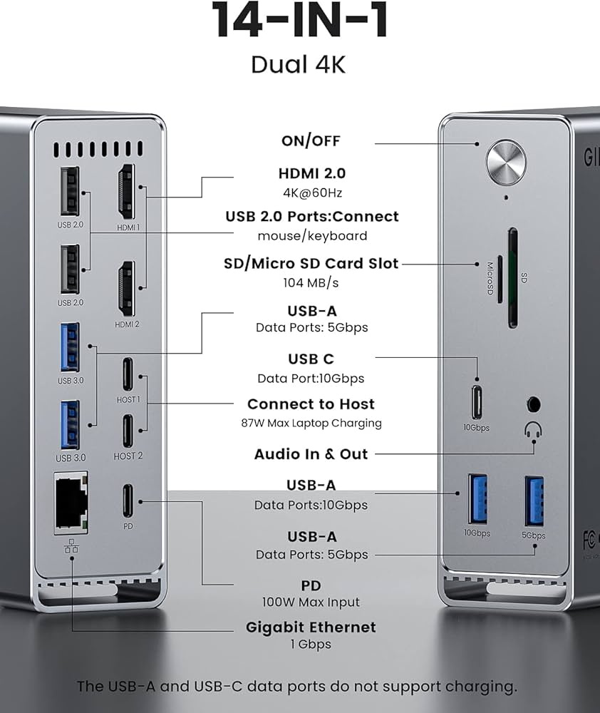 Amazon.com: MacBook Pro Docking Station, 14-in-2 Dual USB C