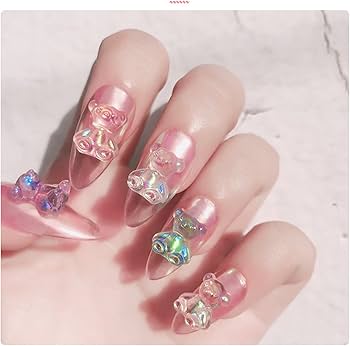 Amazon | ネイルパーツ クマ 48個セット 透明 オーロラ くま