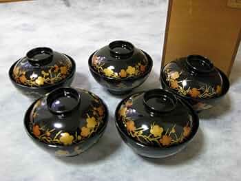 Amazon.co.jp: 特産布着請合輪島漆器5客組堅牢美術輪島塗吸物椀汁椀蓋