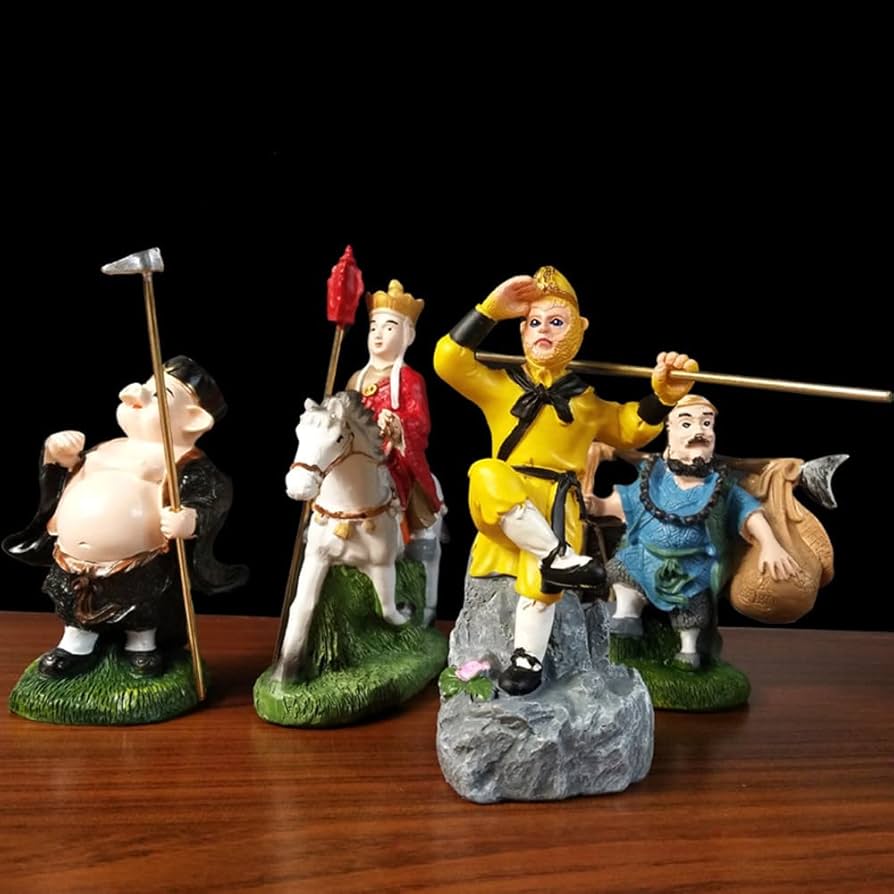 Amazon.co.jp: 西遊記像 4 個、孫悟空フィギュア、樹脂製仏僧彫刻