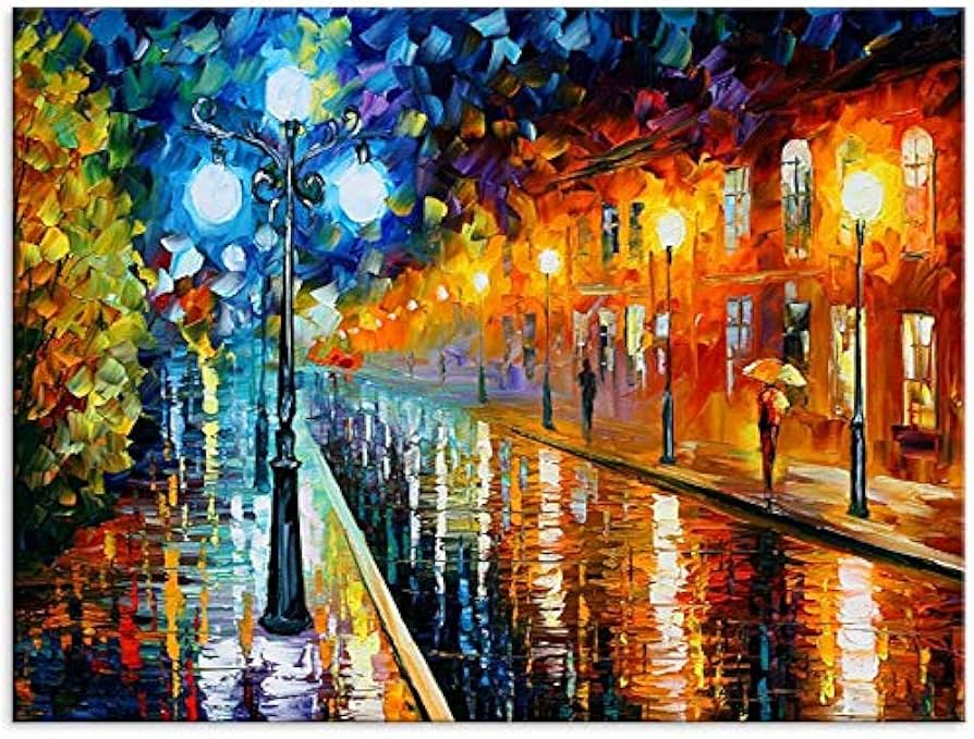 Amazon.co.jp: 夜の雨が降った街 油絵 複製画 風景画 絵画 アート