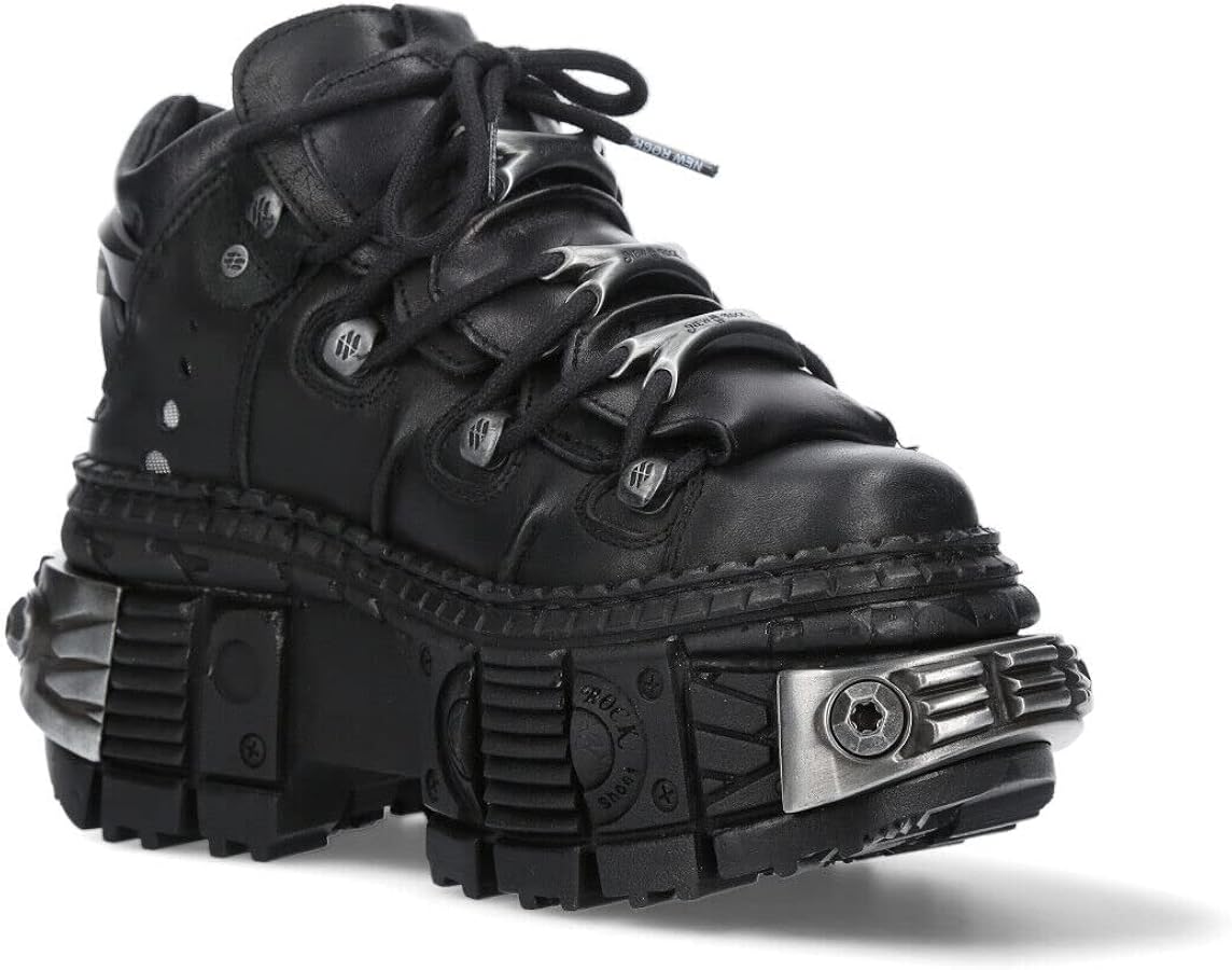 Amazon.com | New Rock Boots WALL106-S10 Unisex Metallic Black