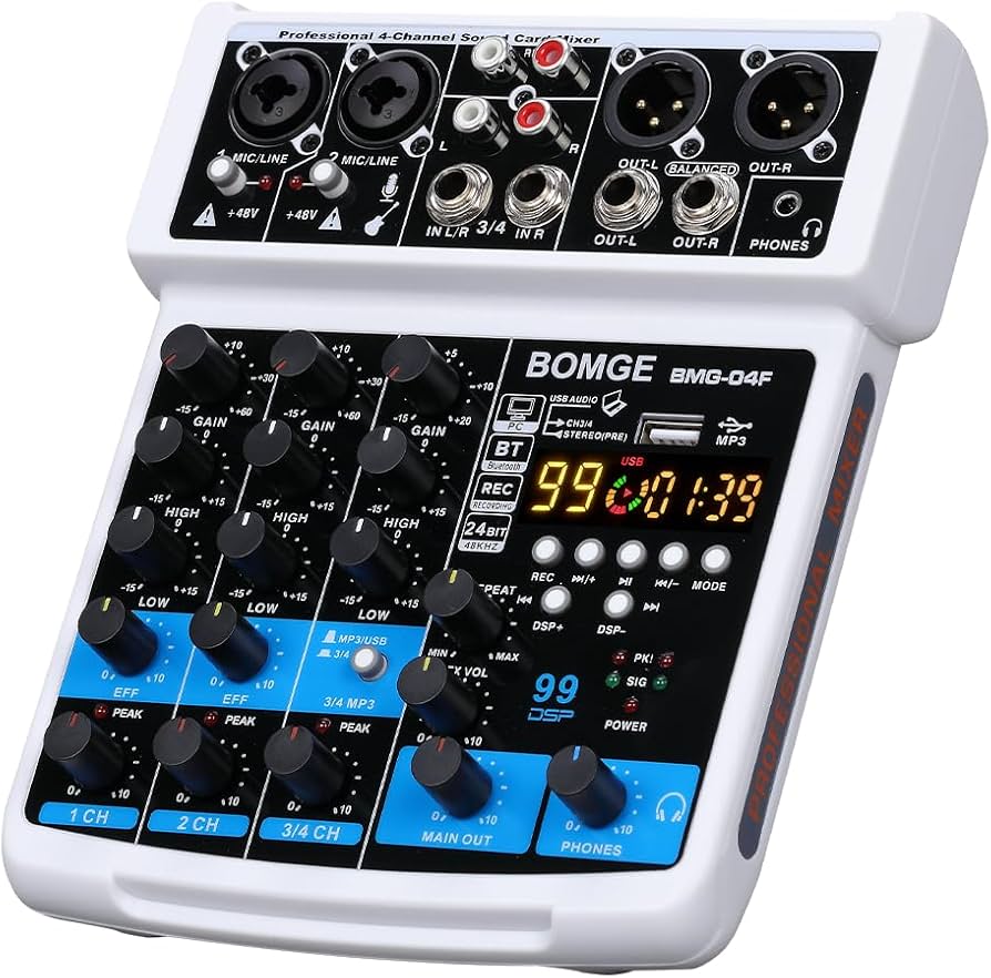 Amazon | BOMGE-04F 4チャンネルdjオーディオサウンドミキサー、MP3