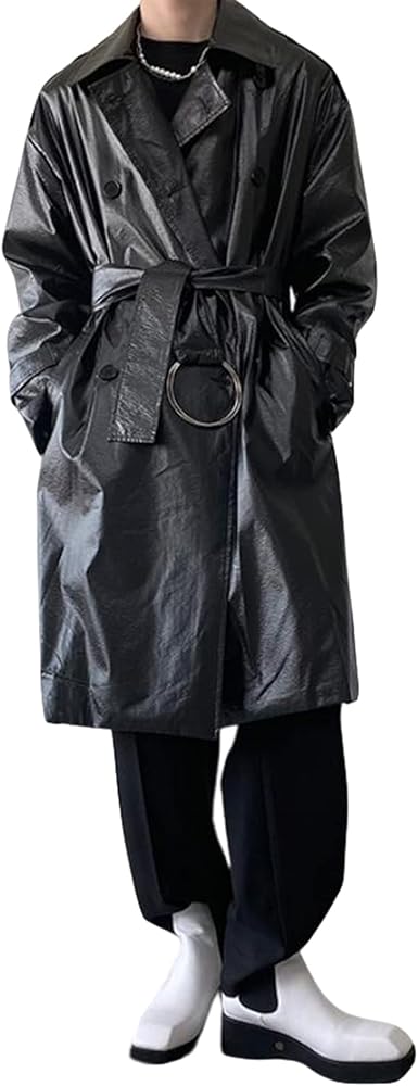 Amazon | [BEIBANG] レザーコート メンズ ロングコート 秋 トレンチ