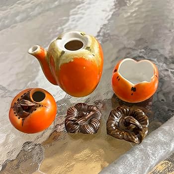 Amazon.co.jp: 有田焼 実山 柿の容器、醤油差し 調味料入り 爪楊枝入り