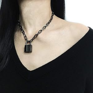 Succuba Padlock Necklace Chain Collar Choker with Two Keys and Box