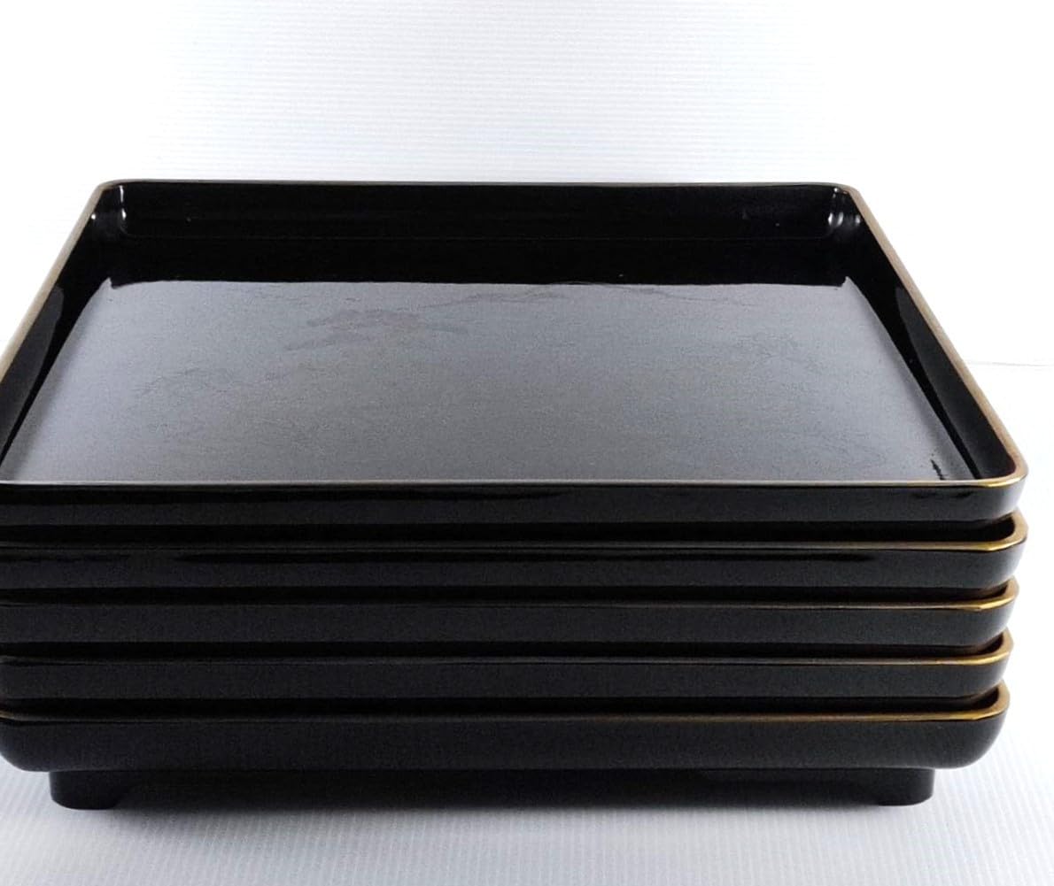 未使用 懐石道具 大家漆器店造 輪島塗卓上膳 5客足付 胴張膳 内朱縁