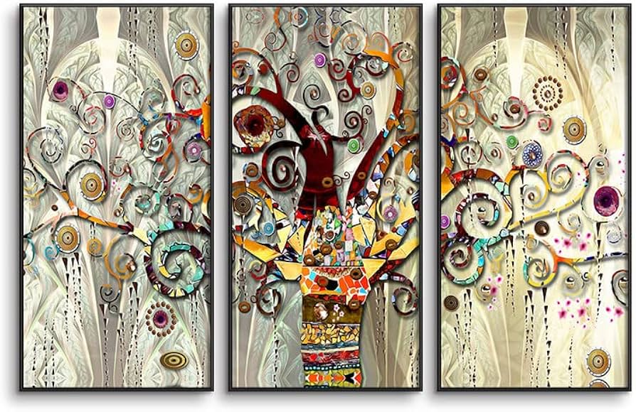 Amazon.co.jp: クリムト 生命の樹 アートパネル 3枚 飾り絵 Gustav