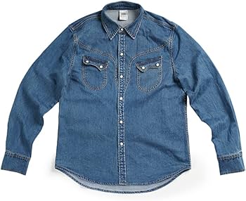 Amazon.com: Washed Men's Denim Shirt Blue Long Sleeve Vintage