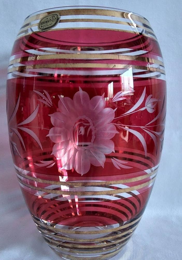 Kagan Crystal 赤色カットクリスタル花瓶 Kagan Crystal 赤色カット