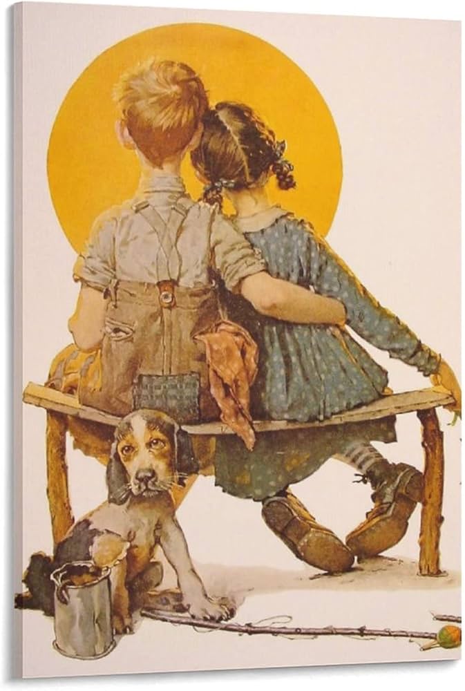 Amazon.co.jp: ノーマン・ロックウェルが月を見つめる少年と少女