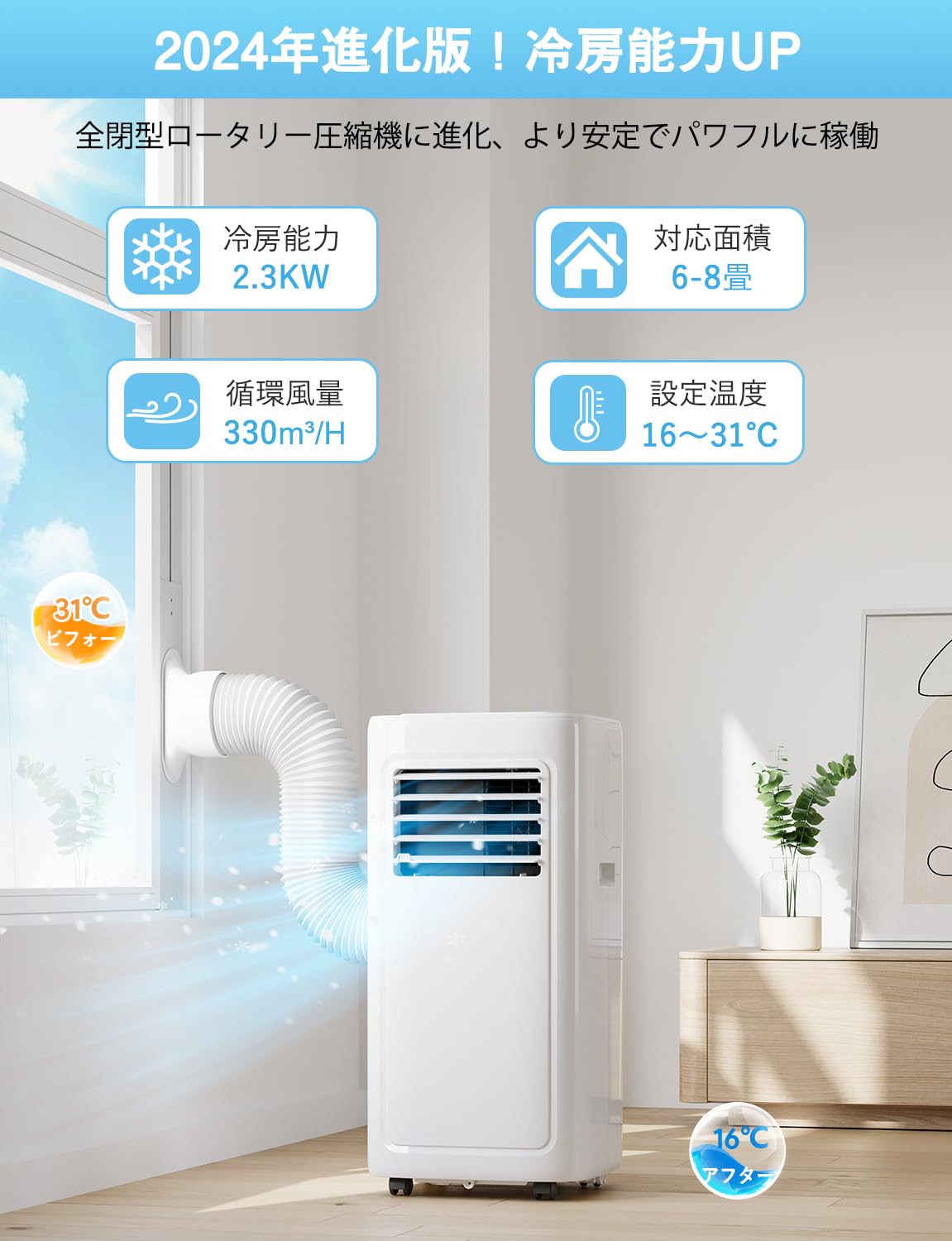 IOYOI スポットクーラー 【2024最新型】移動式エアコン 工事不要 10畳