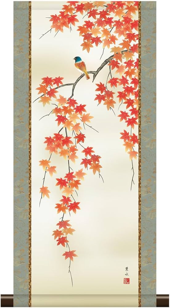 Amazon.co.jp: 10年保証 掛け軸 ミニ掛け軸 和風 花鳥画 秋掛け 紅葉に