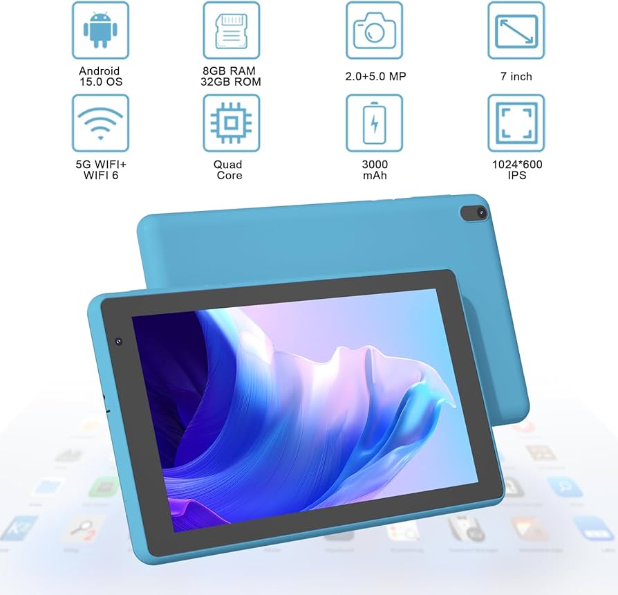 Amazon.com : Tablet Android 15 Tablets with Case 7 inch, 8GB RAM