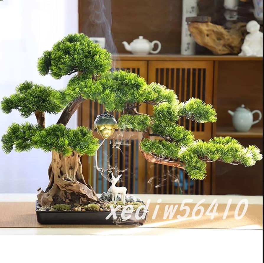 Amazon.co.jp: 高級模造迎客松盆栽 置物 禅意迎客松盆栽装飾品 花芸術