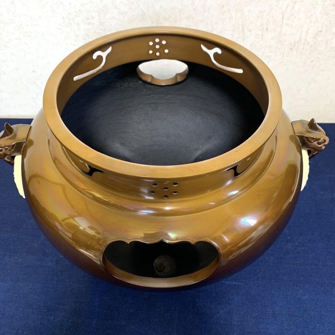Amazon.co.jp: 人間国宝 高橋敬典 風炉 茶釜 電熱器 唐銅鬼面風炉