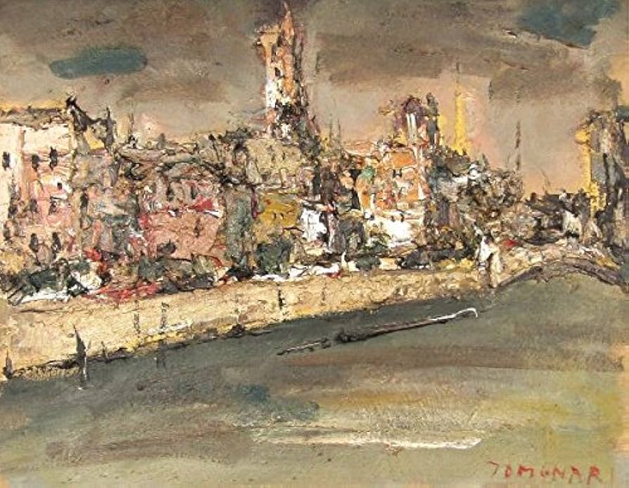 おすすめの油絵です。友成春雄の「セーヌ川畔」F3の風景を描いた油彩画