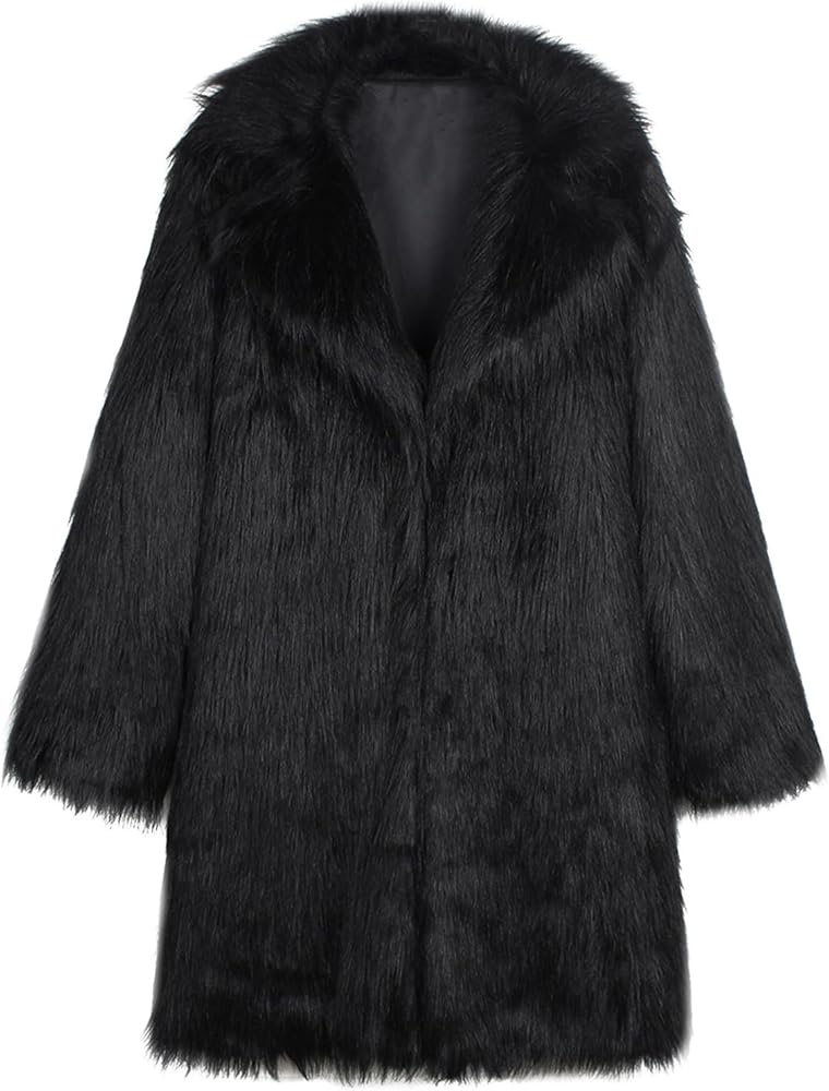 Lisa Colly Men's Fluffy Faux Fur Coat Winter Long Jacket Overcoat
